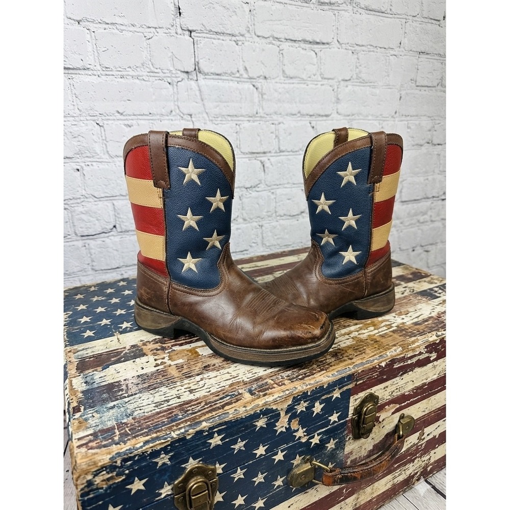 Durango ❤️💙Patriotic American‎ Flag Western Boots  Size 7 / 5.5Y Brown festival